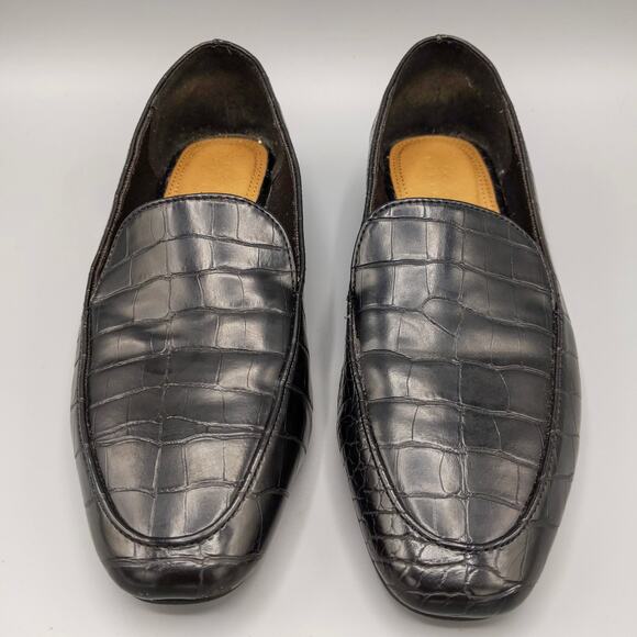 ASOS Design Mindy Mock Croc Embossed Loafers Size 5 US Black Faux Leather Flats - Picture 3 of 13